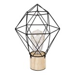 GloboStar® ANTLER 01443 Επιτραπέζιο Φωτιστικό Πορτατίφ LED 2.2W 154lm 360° DC 5V IP20 Θερμό Λευκό 3000K Μαύρο Μέταλλο με Μπεζ Ξύλο - Μ19 x Π19 x Υ29cm - 2 Xρόνια Εγγύηση
