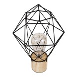 GloboStar® ANTLER 01443 Επιτραπέζιο Φωτιστικό Πορτατίφ LED 2.2W 154lm 360° DC 5V IP20 Θερμό Λευκό 3000K Μαύρο Μέταλλο με Μπεζ Ξύλο - Μ19 x Π19 x Υ29cm - 2 Xρόνια Εγγύηση