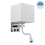 GLOBOSTAR® ELEGANT 01495 Μοντέρνο Φωτιστικό Τοίχου - Απλίκα Ξενοδοχείου Reading Light με Ντουί 1 x E27 LED 3W 360lm 36° AC 220-240V IP20 Θερμό Λευκό 2700K - Bridgelux COB Chip - Χρώμιο & Λευκό - Μ17 x Π21 x Υ43cm - 2 Χρόνια Εγγύηση