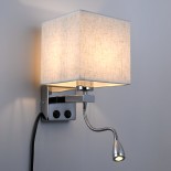 GLOBOSTAR® ELEGANT 01495 Μοντέρνο Φωτιστικό Τοίχου - Απλίκα Ξενοδοχείου Reading Light με Ντουί 1 x E27 LED 3W 360lm 36° AC 220-240V IP20 Θερμό Λευκό 2700K - Bridgelux COB Chip - Χρώμιο & Λευκό - Μ17 x Π21 x Υ43cm - 2 Χρόνια Εγγύηση