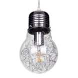 GloboStar® LAMP 01676 Μοντέρνο Κρεμαστό Φωτιστικό Φιγούρα Μονόφωτο 1 x E27 IP20 Ασημί Μέταλλο με Διάφανο Γυαλί - Μ15 x Π15 x Υ27cm