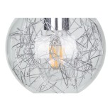 GloboStar® LAMP 01676 Μοντέρνο Κρεμαστό Φωτιστικό Φιγούρα Μονόφωτο 1 x E27 IP20 Ασημί Μέταλλο με Διάφανο Γυαλί - Μ15 x Π15 x Υ27cm