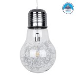 GLOBOSTAR® LAMP 01677 Μοντέρνο Κρεμαστό Φωτιστικό Οροφής με Ντουί 1 x E27 AC 220-240V IP20 - Ασημί & Διάφανο - Μ30 x Π30 x Υ52cm