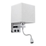 GLOBOSTAR® ELEGANT 01495 Μοντέρνο Φωτιστικό Τοίχου - Απλίκα Ξενοδοχείου Reading Light με Ντουί 1 x E27 LED 3W 360lm 36° AC 220-240V IP20 Θερμό Λευκό 2700K - Bridgelux COB Chip - Χρώμιο & Λευκό - Μ17 x Π21 x Υ43cm - 2 Χρόνια Εγγύηση