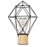 GloboStar® ANTLER 01443 Επιτραπέζιο Φωτιστικό Πορτατίφ LED 2.2W 154lm 360° DC 5V IP20 Θερμό Λευκό 3000K Μαύρο Μέταλλο με Μπεζ Ξύλο - Μ19 x Π19 x Υ29cm - 2 Xρόνια Εγγύηση