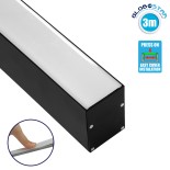 GLOBOSTAR® ALP-LINEAR VERTEX 70828-3M Επιφανειακό Προφίλ Αλουμινίου με Λευκό Γαλακτερό Πατητό Κάλυμμα για Ταινίες LED IP20 - Μαύρο & Λευκό - Μ300 x Π5 x Υ7cm 