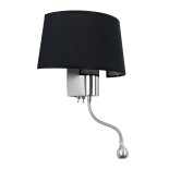 GLOBOSTAR® ELEGANT 01492 Μοντέρνο Φωτιστικό Τοίχου - Απλίκα Ξενοδοχείου Reading Light με Ντουί 1 x E27 LED 3W 360lm 36° AC 220-240V IP20 Θερμό Λευκό 2700K - Bridgelux COB Chip - Χρώμιο & Μαύρο - Μ26 x Π16.5 x Υ33cm - 2 Χρόνια Εγγύηση