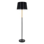 GloboStar® CEDAR 00827 Μοντέρνο Φωτιστικό Δαπέδου Μονόφωτο 1 x E27 Μαύρο Μεταλλικό Καμπάνα με Μαύρο Ύφασμα & Εφέ Ξύλου D40 x H148cm