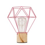 GloboStar® ANTLER 01442 Επιτραπέζιο Φωτιστικό Πορτατίφ LED 2.2W 154lm 360° DC 5V IP20 Θερμό Λευκό 3000K Ροζ Μέταλλο με Μπεζ Ξύλο - Μ19 x Π19 x Υ23cm - 2 Xρόνια Εγγύηση