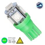 GloboStar® T10 W5W 81052 Λάμπα Αυτοκινήτου LED 5xSMD5050 0.36W 45lm 360° DC 12-16V IP20 Φ1.2 x Υ2.7cm Πράσινο