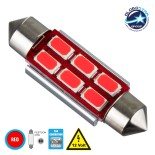 GloboStar® C5W 81318 Λάμπα Αυτοκίνητου 39mm FESTOON  2nd Generation Can-Bus Series LED 6 SMD 5630 2W 72lm 120° DC 12V IP20 Κόκκινο