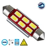 GloboStar® C5W 81322 Λάμπα Αυτοκίνητου 42mm FESTOON  2nd Generation Can-Bus Series LED 6 SMD 5630 2W 240lm 120° DC 12V IP20 Ψυχρό Λευκό 6000K