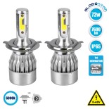 GloboStar® 82002 H4 C6 Line KIT Βασικού Φωτισμού Αυτοκινήτου & Φορτηγού 1st Generation Can-Bus Series LED CREE CXB COB 72W 7600lm DC 8-48V Αδιάβροχο IP65 Ψυχρό Λευκό 6000K