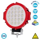 GloboStar® 85412 PRO Series Προβολέας Εργασίας Κόκκινος - Working Light για Αυτοκίνητα & Φορτηγά LED CREE XBD 63W 6300lm DC 10-30V Αδιάβροχος IP65 Ψυχρό Λευκό 6000K