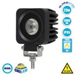 GloboStar® 85446 PRO Series Χωνευτός Προβολέας Εργασίας - Working Light για Αυτοκίνητα & Φορτηγά LED CREE XBD 20W 2000lm 10° DC 10-30V Αδιάβροχο IP65 Ψυχρό Λευκό 6000K