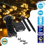 85807 Διακοσμητική Γιρλάντα 10 Μέτρων με Controller 8 Προγραμμάτων Φωτισμού - 100 LED 4W με Ενσωματωμένη Μπαταρία 600mAh - Φωτοβολταϊκό Πάνελ - Αισθητήρα Ημέρας-Νύχτας - Βάση Κήπου & Σκούρο Πράσινο Καλώδιο Αδιάβροχη IP65 Θερμό Λευκό 3000K Μ10m