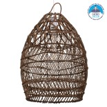 GloboStar® TAHITI 00711 Boho Κρεμαστό Φωτιστικό Καμπάνα Μονόφωτο 1 x E27 IP20 Καφέ Ξύλο - Μ38 x Π38 x Υ50cm