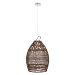 GloboStar® TAHITI 00711 Boho Κρεμαστό Φωτιστικό Καμπάνα Μονόφωτο 1 x E27 IP20 Καφέ Ξύλο - Μ38 x Π38 x Υ50cm