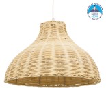 GloboStar® MAYOTTE 00724 Boho Κρεμαστό Φωτιστικό Καμπάνα Μονόφωτο 1 x E27 IP20 Μπεζ Ξύλο - Μ40 x Π40 x Υ28cm