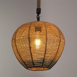 GloboStar® SIMON 00726 Boho Κρεμαστό Φωτιστικό Μπάλα Μονόφωτο 1 x E27 IP20 Μπεζ & Μπλε Σχοινί - Μ30 x Π30 x Υ30cm