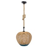 GloboStar® SIMON 00726 Boho Κρεμαστό Φωτιστικό Μπάλα Μονόφωτο 1 x E27 IP20 Μπεζ & Μπλε Σχοινί - Μ30 x Π30 x Υ30cm
