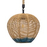 GloboStar® SIMON 00726 Boho Κρεμαστό Φωτιστικό Μπάλα Μονόφωτο 1 x E27 IP20 Μπεζ & Μπλε Σχοινί - Μ30 x Π30 x Υ30cm