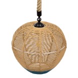 GloboStar® SIMON 00726 Boho Κρεμαστό Φωτιστικό Μπάλα Μονόφωτο 1 x E27 IP20 Μπεζ & Μπλε Σχοινί - Μ30 x Π30 x Υ30cm