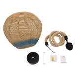 GloboStar® SIMON 00726 Boho Κρεμαστό Φωτιστικό Μπάλα Μονόφωτο 1 x E27 IP20 Μπεζ & Μπλε Σχοινί - Μ30 x Π30 x Υ30cm