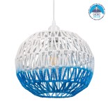 GloboStar® SANTOR 00728 Boho Κρεμαστό Φωτιστικό Μπάλα Μονόφωτο 1 x E27 IP20 Λευκό & Μπλε Σχοινί - Μ30 x Π30 x Υ30cm