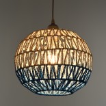 GloboStar® SANTOR 00728 Boho Κρεμαστό Φωτιστικό Μπάλα Μονόφωτο 1 x E27 IP20 Λευκό & Μπλε Σχοινί - Μ30 x Π30 x Υ30cm