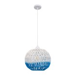 GloboStar® SANTOR 00728 Boho Κρεμαστό Φωτιστικό Μπάλα Μονόφωτο 1 x E27 IP20 Λευκό & Μπλε Σχοινί - Μ30 x Π30 x Υ30cm