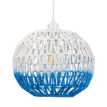 GloboStar® SANTOR 00728 Boho Κρεμαστό Φωτιστικό Μπάλα Μονόφωτο 1 x E27 IP20 Λευκό & Μπλε Σχοινί - Μ30 x Π30 x Υ30cm