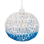 GloboStar® SANTOR 00728 Boho Κρεμαστό Φωτιστικό Μπάλα Μονόφωτο 1 x E27 IP20 Λευκό & Μπλε Σχοινί - Μ30 x Π30 x Υ30cm