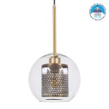 GloboStar® AVERY 00739 Μοντέρνο Κρεμαστό Φωτιστικό Μπάλα Μονόφωτο 1 x E27 IP20 Διάφανο Γυαλί με Χρυσό Μέταλλο - Μ18 x Π18 x Υ38cm