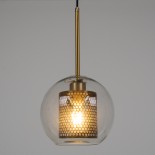 GloboStar® AVERY 00739 Μοντέρνο Κρεμαστό Φωτιστικό Μπάλα Μονόφωτο 1 x E27 IP20 Διάφανο Γυαλί με Χρυσό Μέταλλο - Μ18 x Π18 x Υ38cm