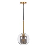 GloboStar® AVERY 00739 Μοντέρνο Κρεμαστό Φωτιστικό Μπάλα Μονόφωτο 1 x E27 IP20 Διάφανο Γυαλί με Χρυσό Μέταλλο - Μ18 x Π18 x Υ38cm