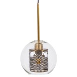 GloboStar® AVERY 00739 Μοντέρνο Κρεμαστό Φωτιστικό Μπάλα Μονόφωτο 1 x E27 IP20 Διάφανο Γυαλί με Χρυσό Μέταλλο - Μ18 x Π18 x Υ38cm
