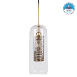 GloboStar® AVERY 00741 Μοντέρνο Κρεμαστό Φωτιστικό Καμπάνα Μονόφωτο 1 x E27 IP20 Διάφανο Γυαλί με Χρυσό Μέταλλο - Μ15 x Π15 x Υ60cm