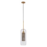 GloboStar® AVERY 00741 Μοντέρνο Κρεμαστό Φωτιστικό Καμπάνα Μονόφωτο 1 x E27 IP20 Διάφανο Γυαλί με Χρυσό Μέταλλο - Μ15 x Π15 x Υ60cm