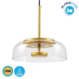 GLOBOSTAR® CHARLOTTE 00742 Μοντέρνο Κρεμαστό Φωτιστικό Οροφής LED 5W 500lm 180° AC 220-240V IP20 Θερμό Λευκό 2700K - Lumileds SMD Chip - Διάφανο & Χρυσό - Μ23 x Π23 x Υ23cm - 2 Χρόνια Εγγύηση