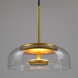 GLOBOSTAR® CHARLOTTE 00742 Μοντέρνο Κρεμαστό Φωτιστικό Οροφής LED 5W 500lm 180° AC 220-240V IP20 Θερμό Λευκό 2700K - Lumileds SMD Chip - Διάφανο & Χρυσό - Μ23 x Π23 x Υ23cm - 2 Χρόνια Εγγύηση