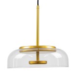 GLOBOSTAR® CHARLOTTE 00742 Μοντέρνο Κρεμαστό Φωτιστικό Οροφής LED 5W 500lm 180° AC 220-240V IP20 Θερμό Λευκό 2700K - Lumileds SMD Chip - Διάφανο & Χρυσό - Μ23 x Π23 x Υ23cm - 2 Χρόνια Εγγύηση