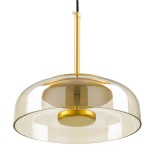 GloboStar® CHARLOTTE 00744 Μοντέρνο Κρεμαστό Φωτιστικό Οροφής Μονόφωτο Μελί Γυάλινο Χρυσό Μεταλλικό CREE LED 5W 500lm 180° AC 85-265V Θερμό Λευκό 2700K Φ23 x Υ23cm