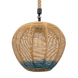 GloboStar® SIMON 00726 Boho Κρεμαστό Φωτιστικό Μπάλα Μονόφωτο 1 x E27 IP20 Μπεζ & Μπλε Σχοινί - Μ30 x Π30 x Υ30cm