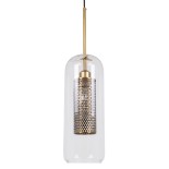 GloboStar® AVERY 00741 Μοντέρνο Κρεμαστό Φωτιστικό Καμπάνα Μονόφωτο 1 x E27 IP20 Διάφανο Γυαλί με Χρυσό Μέταλλο - Μ15 x Π15 x Υ60cm