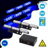 GloboStar® 85008 PRO Series ΣΕΤ 2 x Μπάρες Σήμανσης Οχήματος Αστυνομίας για Αυτοκίνητα & Φορτηγά 3 Προγραμμάτων Φωτισμού STROBE LED HIGH POWER 18W DC 10-30V Αδιάβροχο IP65 Μπλε
