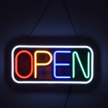 GloboStar® 85857 Φωτιστικό Ταμπέλα Φωτεινή Επιγραφή NEON LED Σήμανσης Animated Square OPEN 30W AC 230V με Διακόπτη On/Off και Ασύρματο Χειριστήριο IR Λευκό - Κόκκινο - Πράσινο - Κίτρινο - Γαλάζιο