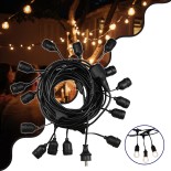 GloboStar® 78985 WIRE GARLAND Καλωδιογιρλάντα PVC 20 Μέτρων με 15 Ντουί E27 με Πρίζα Schuko Επεκτεινόμενη Αδιάβροχη IP65