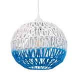 GloboStar® SANTOR 00728 Boho Κρεμαστό Φωτιστικό Μπάλα Μονόφωτο 1 x E27 IP20 Λευκό & Μπλε Σχοινί - Μ30 x Π30 x Υ30cm