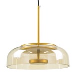 GloboStar® CHARLOTTE 00744 Μοντέρνο Κρεμαστό Φωτιστικό Οροφής Μονόφωτο Μελί Γυάλινο Χρυσό Μεταλλικό CREE LED 5W 500lm 180° AC 85-265V Θερμό Λευκό 2700K Φ23 x Υ23cm